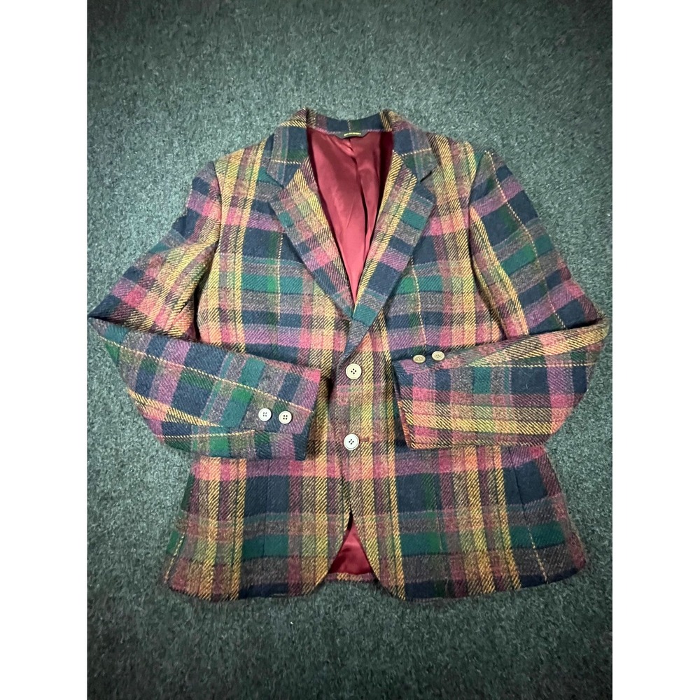 Vintage Amherst Sport Coat Mens Small Multi Plaid Wool Preppy Business Formal